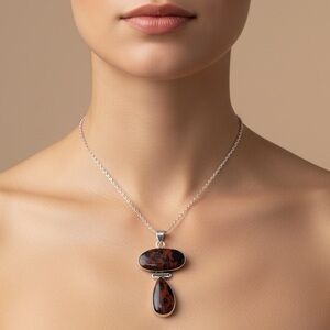 925 Silver Plated-Mahogany Obsidian
Ethnic Long Gemstone Pendant Jewelry